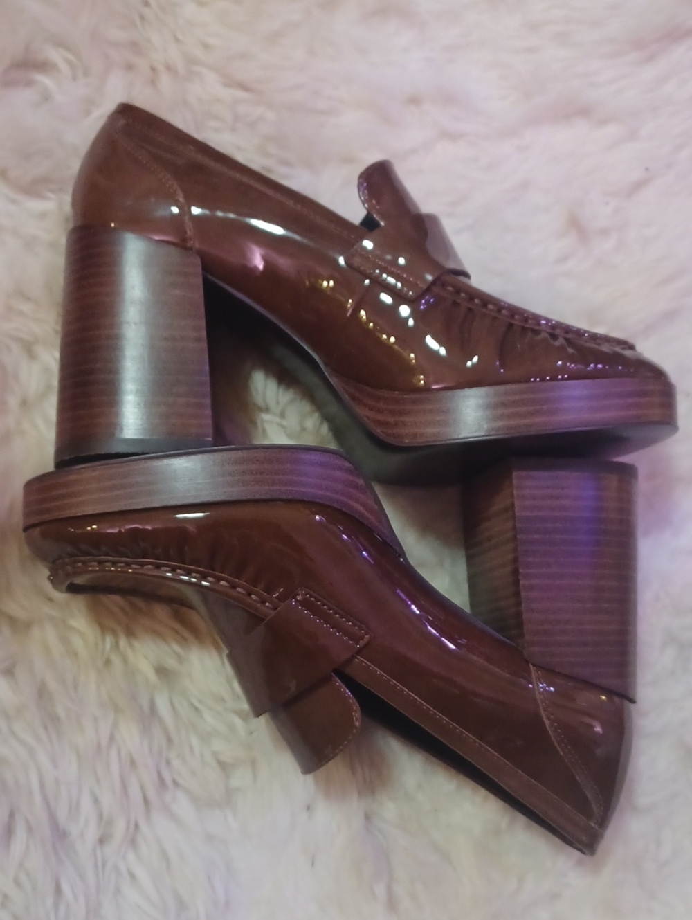 STEVE MADDEN Brown Patent Leather Mini Platform Loafers Size.9